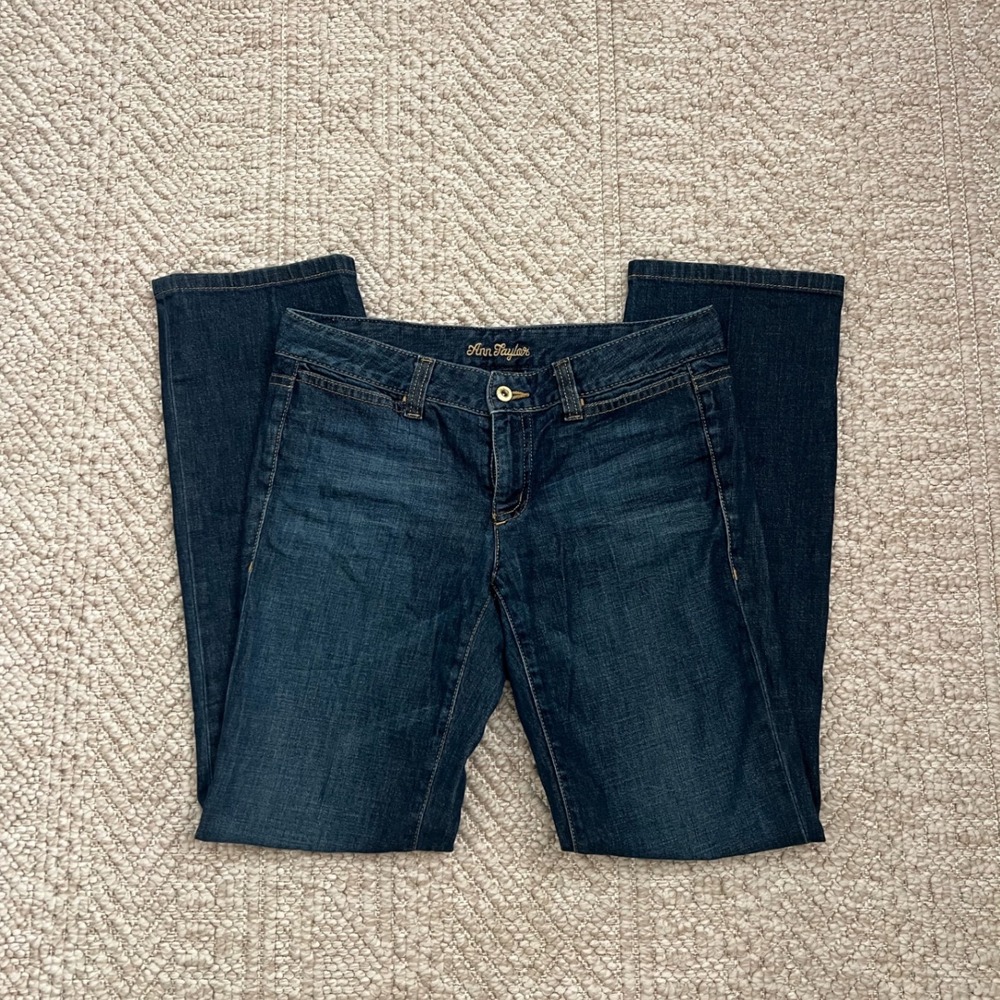 Ann Taylor Modern Fit Lindsay Waist Jeans Dark Wash Straight Leg Blue Womens 8